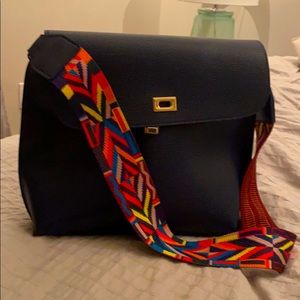 Navy purse with fun strap
